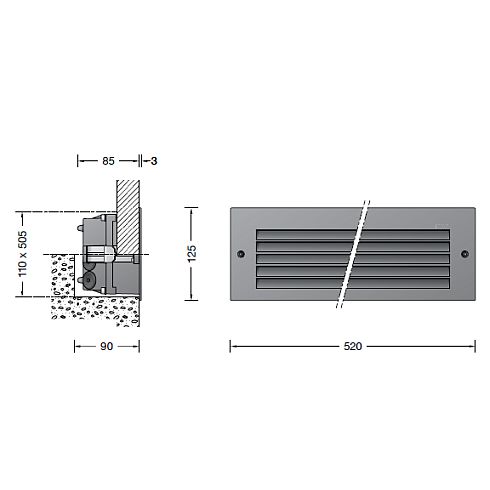 33052A Recessed LED wall luminaire, silver